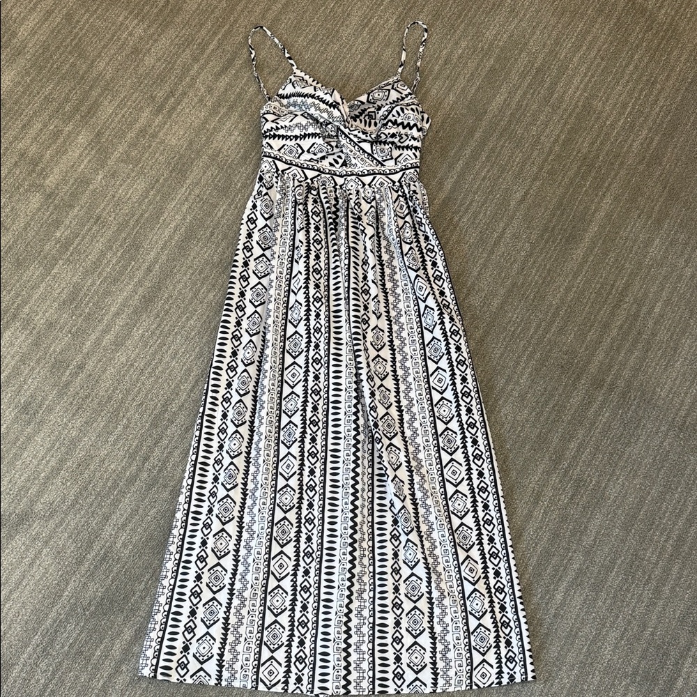 Black & White Striped Maxi Dress with Geometric Print